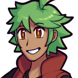An image of Crawli from pokémon rejuvenation: a tan character with short, green hair.