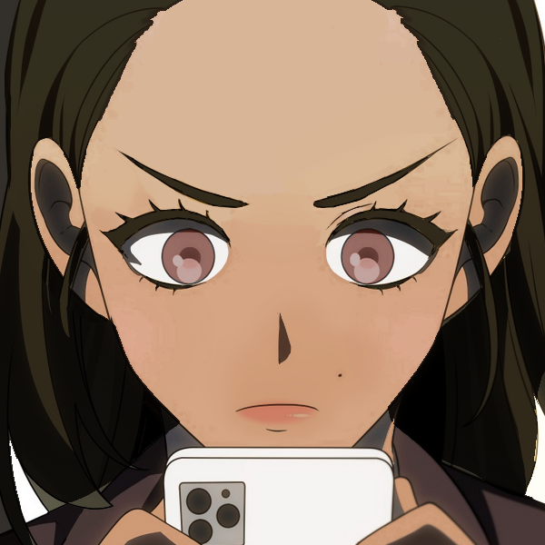A tan-skinned character with black hair and brown eyes.